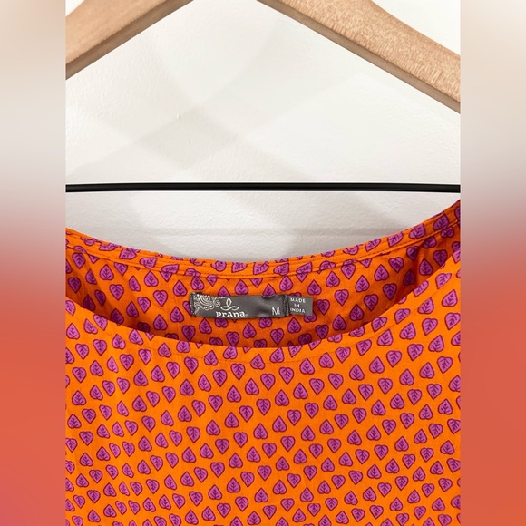 Prana ‘Emmi’ Women’s High- Low Printed Short Sleeve Blouse Orange Size Medium - Picture 6 of 7